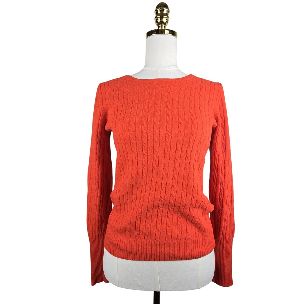 J.Crew Cable Knit Sweater Women Small Orange Wool Cashmere Blend Preppy Academia